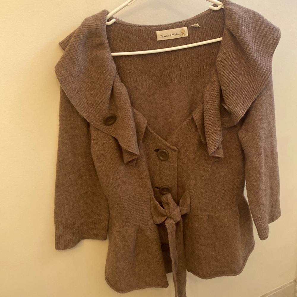 Anthropologie Charlie & Robin wool blend ruffle collar knit cardigan winter L